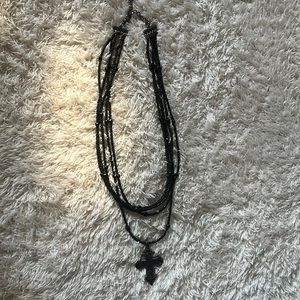 black beaded layered cross necklace